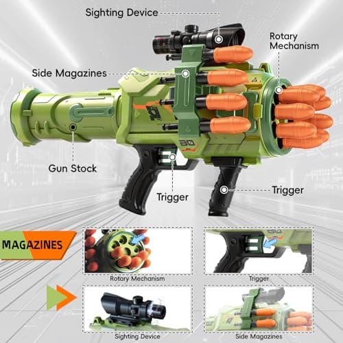 Toy Gun Toy Foam Blasters - New 2026 Jumbo Rocket Gun, Toy Rocket Artillery Launcher RPG Gun with 16 Foam Rockets Bullets, Outdoor Shooting Games Toy Guns for Kids 6-12 Year Birthday Xmas Gifts - Thumbnail 4