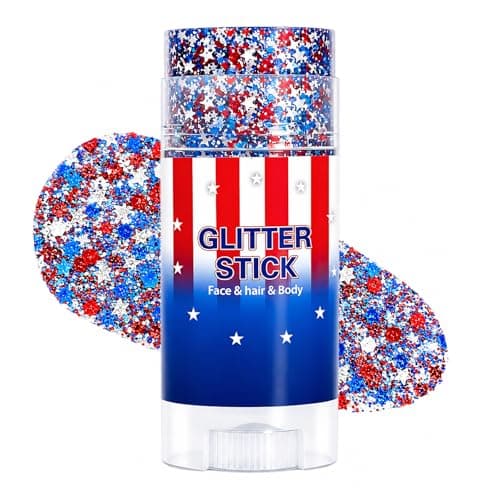 Patriotic 4th of July Glitter Stick, 4th of July Outfits for Women Kids, Red White and Blue Glitter Stick for Memorial Day 250 Anniversary Independence Day, USA Flag Face Body Hair Glitter Accessories - Image 1