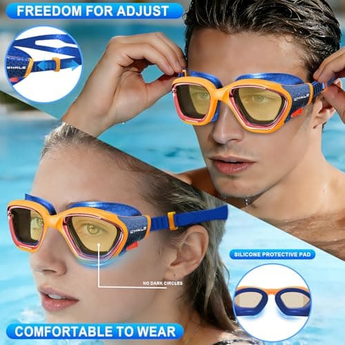 Whale Swim Goggles, HD Anti-Fog Goggles, Unisex | 100% UV Protection | Anti-Fog Design (Sunset Orange-Blue) - Thumbnail 5