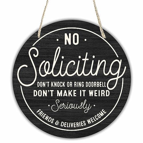 10" Wooden Sign for Front Door - No Soliciting, Don't knock or ring doorbell - House Welcome Sign, Funny Round Wood Hanging Sign for House decor home decor, gifts & accessories - C01 - Image 1
