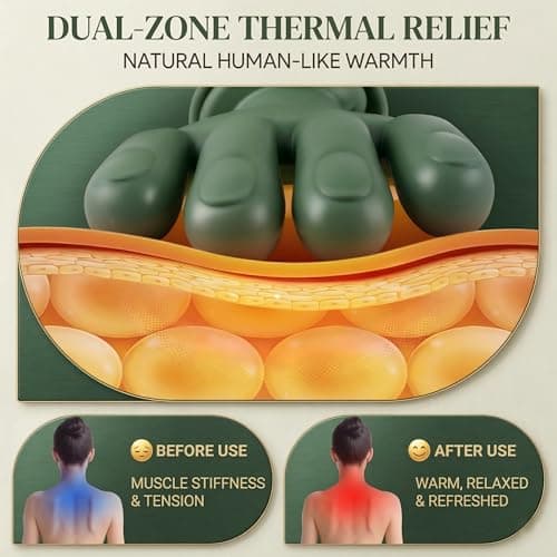HyHaven Bionic Neck and Shoulder Massager, N7 Real Hand Massagers with Fingers Heated for Back Muscle Pain Relief, Portable & Lightweight Design, Touch Gift (Eucalyptus Green) - Thumbnail 3
