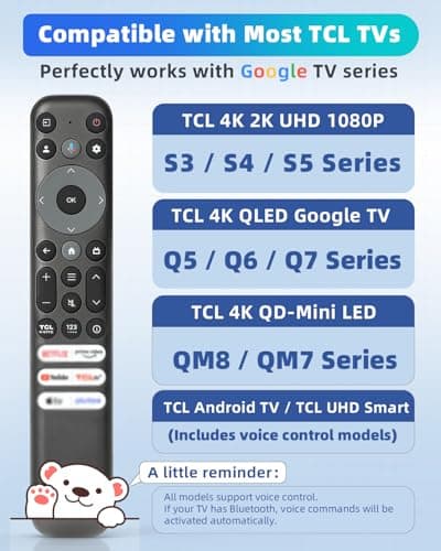Voice Remote Replacement Compatible with TCL Google TV Remote, for QM8 QM7 Q7 Q6 Q5 S5 S4 S3 Series 4K UHD HDR LED QLED QD-Mini LED Full-HD Smart TVs (Not Applicable to Roku TVs) - Thumbnail 2