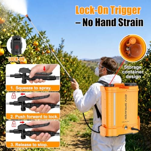 Rozlchar Backpack Sprayer 4.2 Gal Battery Powered, Compatible for DeWalt 20V Batteries(Tool Only), Electric Garden Sprayer with Mixing, 0-90 PSI Weed Sprayers with 6 Nozzles for Yard Lawn Farm - Thumbnail 6