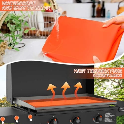 Griddle Cover Mat for Blackstone (28XL), Protect Your Blackstone from Dirt and Rust Throughout The Year, Waterproof and Insect-Proof Mattress Protector, Food Grade Silicone Grill Mat (Orange) - Thumbnail 5