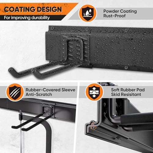 Garden Tool Organizer Wall Mount, 32 inches Tool Storage Rack with Adjustable Hooks, 600lbs Adjustable Heavy Duty Metal Hooks, Yard Shed Rack Holder System Hanging Rake Broom Mop Snowboard, Men Gift - Thumbnail 3