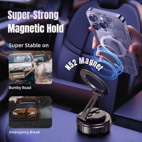 GEYUTHS Magnetic Vacuum Car Phone Holder with Strong Suction Cup 360° Adjustable Foldable Phone Mount Portable Phone Holders for Your Car/Gym/Mirror Mount for iPhone & Android - Thumbnail 4