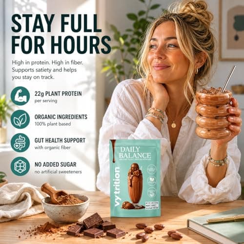 Vytrition Organic Vegan Protein Powder Chocolate – 22g Plant Protein for Women & Men, GLP-1 Friendly, Monk Fruit Sweetened, Acacia Fiber, Keto – Single Serve Travel Sachet - Thumbnail 3