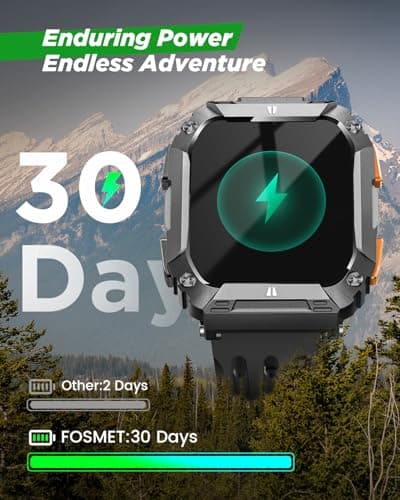 Smart Watches for Men, 1.95'' Fitness Watch: Waterproof Military Smart Watch with 100 Days Battery Life/Call/Flashlight/Sleep/SpO2/Heart Rate Monitor/Step Tracker, Sport Smartwatch for Android iPhone - Thumbnail 2
