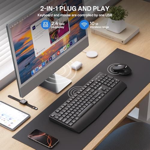 PHILIPS Wireless Keyboard and Mouse Combo-Ergonomic Keyboard and Mouse Wireless Combo,Plug n' Play,Sleep Mode and 2.4GHz Keyboard for Mac, Windows, Laptop-SPT6348 - Thumbnail 6