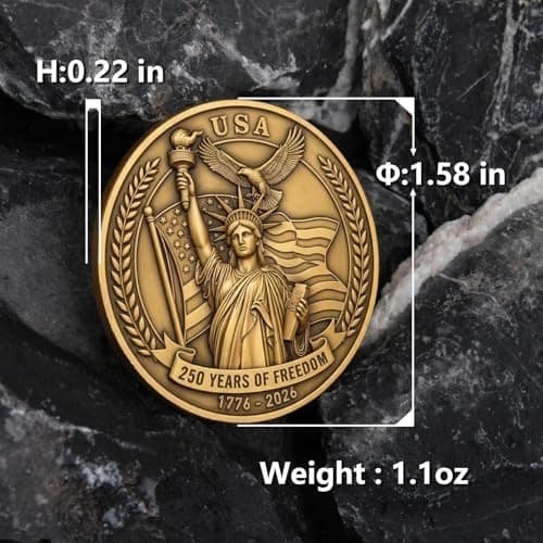 America 250th Anniversary Challenge Coin – Statue of Liberty Freedom Coin,1776–2026 USA Commemorative Coin,250 Years of American Freedom Coin - Thumbnail 2