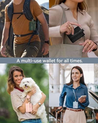 BOSTANTEN RFID Small Wallet, Minimalist Zip ID Case Wallet with Lanyard Keychain, Water Resistant Card Wallets for women & Men, Grey - Thumbnail 6