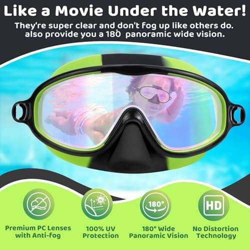 Vvinca 2 Pcs Kids-Swim-Goggles with Nose Cover, Swimming Diving Mask Wide View Anti Fog UV Anti Shattered Lens for Kids 3-5 - Thumbnail 6