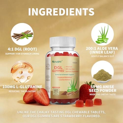 DGL Gummies | Deglycyrrhizinated Licorice Root Extract, Quercetin, Aloe Vera, Anise Seed Powder | Gut Health, Stomach Soothe, Gerd Support, Digestive Comfort | Gluten Free, 120 ct(Strawberry Flavor) - Thumbnail 3