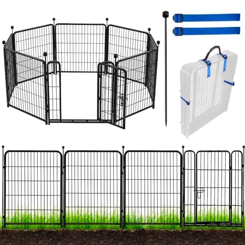 ADAVIN Tall Garden Fence, 48 in(H) 10 Panels Heavy Duty Iron Metal Animal Barrier Fence, Indoor or Outdoor Dog Playpen, Temporary Fence, No Dig Garden Border Fencing for Yard, Total 22.1 FT(L),Black
