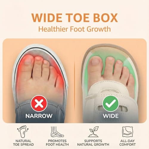 WIDE TOE BOX Toddler Sneakers Boys Wide Baby Barefoot Walking Tennis Shoe Lightweight Child Leather First Walker Fashion Casual Beige Brown Toddler Size 5 US - Thumbnail 4