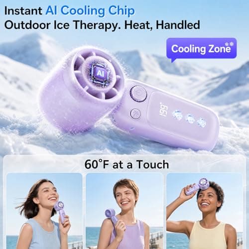 CHAOCHI Portable Handheld Turbo Fan with Ice Cooling, 199 Speeds Adjustable, 3000mAh Rechargeable, 15H Runtime, 15000 RPM Powerful Silent Motor, Summer Essential for Travel/Outdoor/Office(Purple) - Thumbnail 4