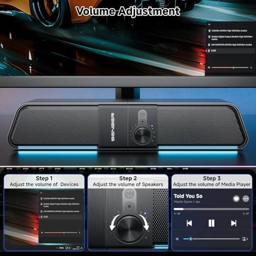 SENZER CS20 2 in 1 Bluetooth Computer Speakers for Desktop, USB Plug & Play Clear Sound PC Speakers with RGB Light, Monitor Sound Bar with Volume Knob, Gaming Speaker for PC Laptop Phone Tablet - Thumbnail 5