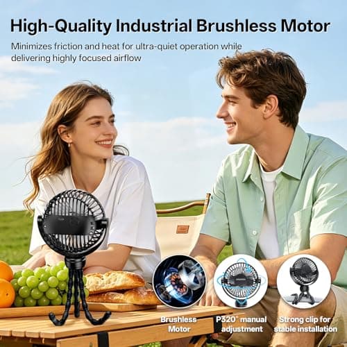 AMORMIYA Portable Battery Powered Stroller Fan with Flexible Tripod, Black - Thumbnail 5
