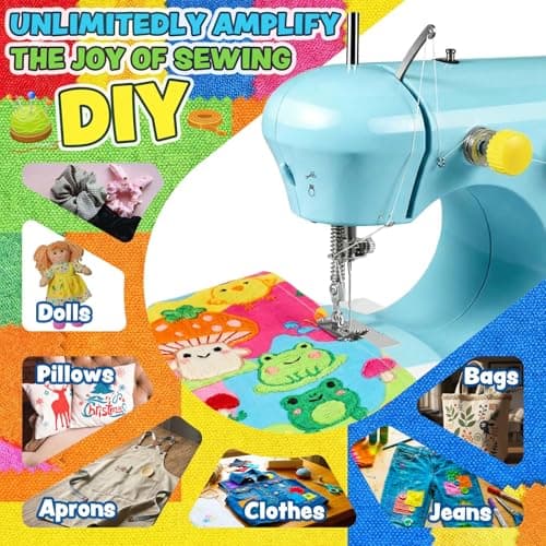 Sewing Machine, Electric Mini Sewing Machine for Beginner, 2 Speed Small Sewing Machine with Extension Table, Foot Pedal&Sewing Kits [Full Set], Portable Sewing Machine Best Gift for Kids & Women - Thumbnail 2