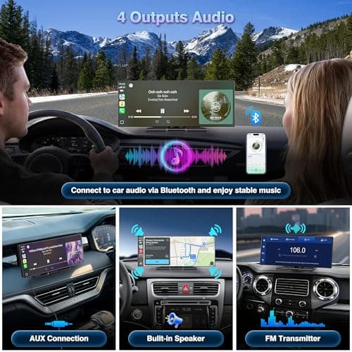 Gikktdr 11.5" Portable Carplay Screen for Car,Wireless Car Play Screen with Carplay,Android Auto,OTA Updates,60FPS,4K Dash Cam + 1080P Backup Cam (with a Camera Bracket),Voice Control,GPS Navigation - Thumbnail 6