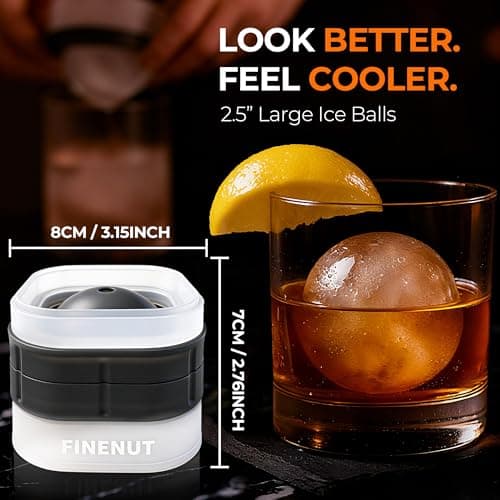FINENUT Easy Release Ice Ball Maker Mold, 2 Pack, 2.5 Inch Large Round Ice Cube Mold for Whiskey & Cocktails, Stackable Lid, Leak-Resistant Silicone - Thumbnail 2