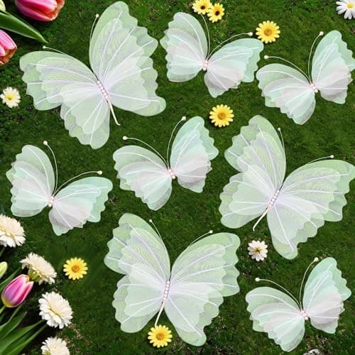 8 Pcs Large & Small White Butterfly Decorations, 3D Silk Butterflies Wall Decor with 3 Big 20 Inch & 5 Small 12 Inch Butterflies for Wedding, Baby Shower, Birthday Party, Nursery & Event Decoration - Image 1