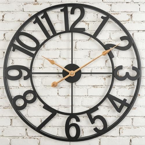 Alarmore Outdoor Clock for Patio Waterproof, 14 Inch Large Outdoor Wall Clock Battery Operated, Silent Non-Ticking Metal Garden Clock for Pool, Porch, Backyard, Fence – Black Vintage Farmhouse Decor - Image 1