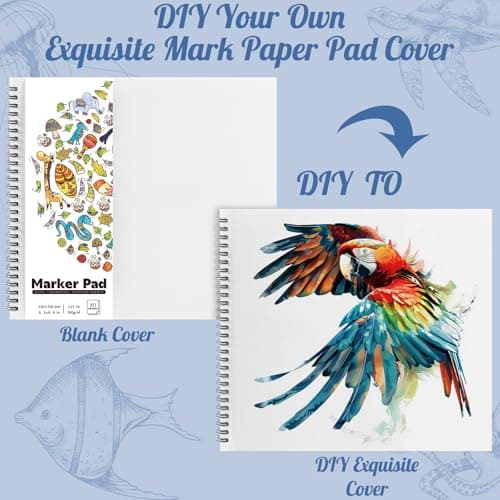 135lb/200gsm Marker Paper Pad, 8.3×8.9in Double Sided Bleedproof Sketch Pad, 30 Sheets Art Paper Spiral Sketchbook, Smooth Painting Coloring Alcohol Marker Paper for DIY, Gift - Thumbnail 3