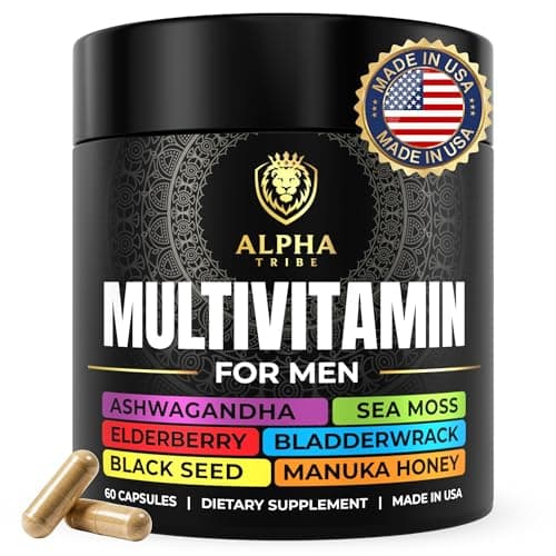 Alpha Tribe Multivitamin for Men with Seamoss Black Seed Oil Ashwagandha Burdock Root, Turmeric Bladderwrack, Vitamin C, Elderberry, Manuka, Yellow Dock | Daily Men's Vitamins and Minerals Supplement - Image 1