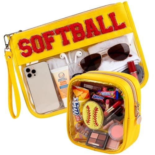 PEVART 2-Piece Softball Gifts Makeup Snack Bag Chenille Letter Patch | Large Baseball Clear PVC Travel Zipper Pouch Accessories Stuff Waterproof Portable Sport Bag for Mom, Girls - Image 1