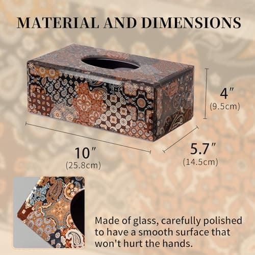 Timetrace Glass Tissue Box Cover Rectangle-Patchwork Pattern (Brown) Decorative Tissue Holder with Velvet Lining for Home Decor, Living Room, Bedroom, Kitchen, Office - Thumbnail 2