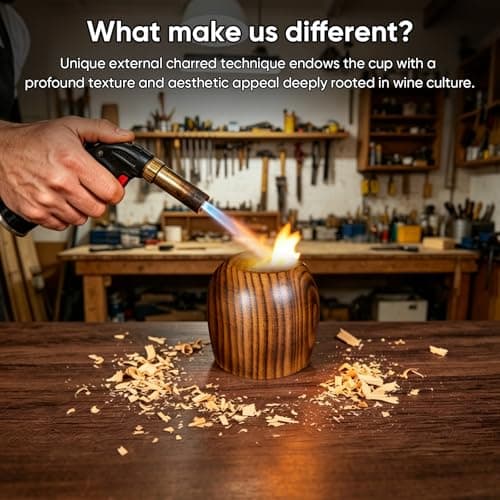 Upgraded Charred Wooden Bourbon Glasses, 2 Pack 10oz Wooden Whiskey Glasses, Unique Inner & Outer Charred Craftsmanship, Equipped with Stainless Ice Balls & Tongs, Premium Gift for Whiskey Lovers - Thumbnail 5