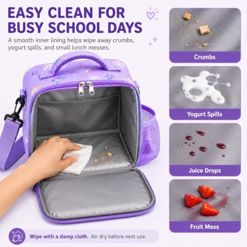 MISS BIG Purple Unicorn Kids Lunch Bag for Girls, Insulated, 5L - Thumbnail 5