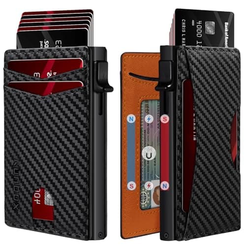 RUNBOX Slim Card Wallet for Men with ID Window – Minimalist RFID Wallet, Pop-Up Function, Ultra Thin Design, Metal Business Card Case Holds 8+ Cards, Gifts for Men, Men's Accessories - Image 1