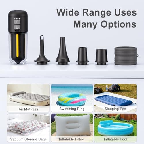 WOSERLD Portable Air Pump for Inflatables 430L/min Ultra Fast Air Mattress Pump, 2000 mAh Battery & Camping Light, Electric Air Pump Inflate/Deflate for Air Mattress, Pool Floats, Vacuum Storage Bags - Thumbnail 6