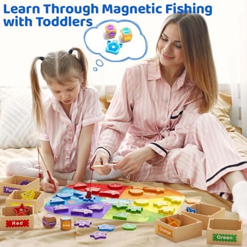 edutree Montessori Toys for Toddlers 1-3, Magnetic Fishing Game for Kids 2-4, Color & Shape Sorter Educational Learning Toys with Wooden Box & Puzzle for Boys Girls 3-5 - Thumbnail 6