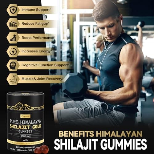 Grevol Himalayan Shilajit Gummies: Gold Grade Shilajit Riched with Ashwagandha Fulvic Acid & 85+ Trace Minerals - No Added Sugar - Individually Wrapped - for Men & Women - 60 Gummy - Thumbnail 6