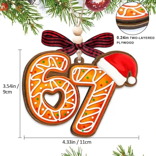 67 Ornament, 6 7 Meme Christmas Ornaments 2026, Gingerbread Wood, Funny Christmas Ornament for Kids, 6 7 Gifts - Thumbnail 6