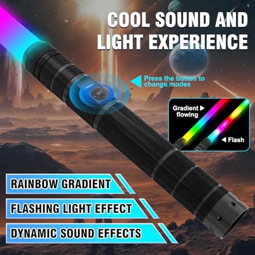 JOINBO Light Up Swords Saber for Kids and Adults,Boys Metal Hilt Sword Toys for Halloween Dress Up Party, Xmas Present,Galaxy War Fighters and Warriors-Black - Thumbnail 2