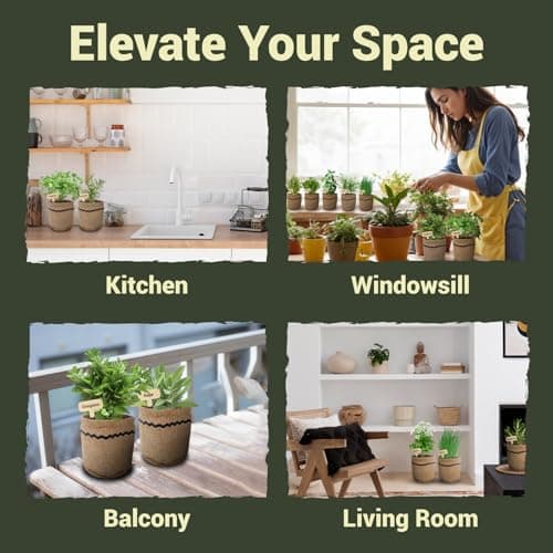 10 Herb Garden Planter Indoor Kit, 44pcs Complete Kitchen Herb Starter Set Including Burlap Pots, Markers, Soil Discs, Gardening Tools, Unique Easter/Birthday/Christmas Gift Ideas for Women, Mom - Thumbnail 5
