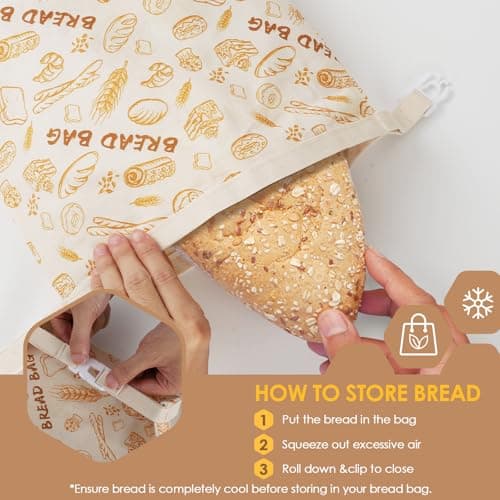 2-Pack Reusable Beeswax Bread Bags - Large 17x13 Inch for Sourdough & Homemade Bread Storage | All-Natural Beeswax Preservation, Eco-Friendly Cotton Food Bags - Easy to Clean & Daily Use - Thumbnail 6