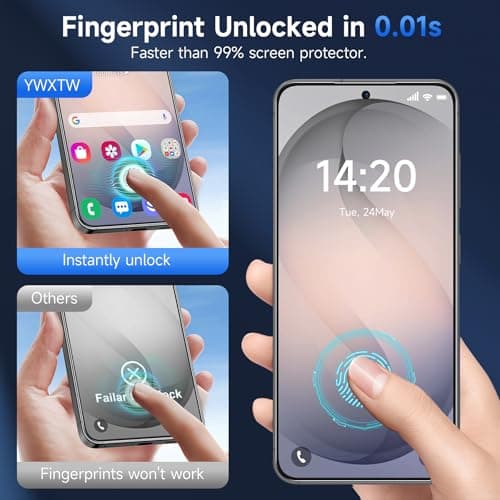 YWXTW Anti Reflective Screen Protector for Samsung Galaxy S26, [Bubble Free] Anti Glare & EZ Unlock Tempered Glass S26 Accessories, Case Friendly, 2 Pack - Thumbnail 4