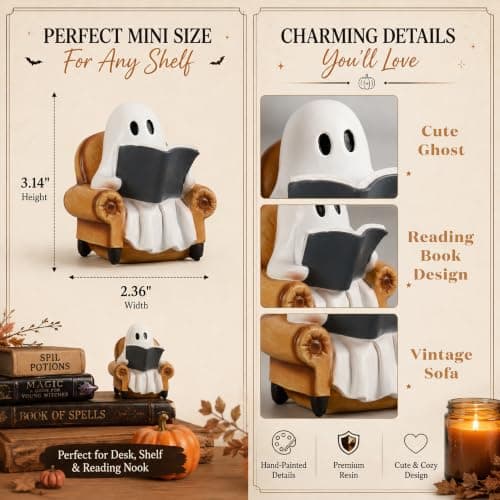 Halloween Decorations Indoor Ghost Reading Book Figurines Ghost Decor - Thumbnail 2