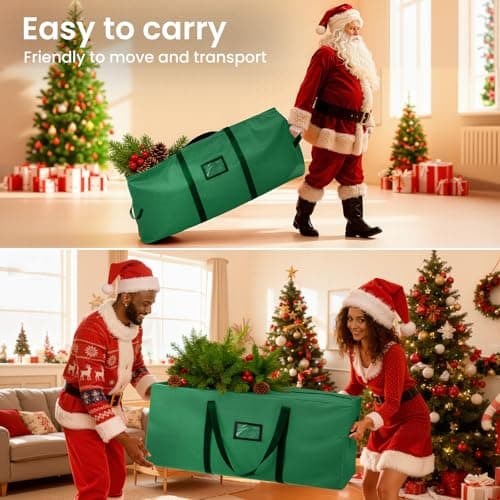 Christmas Tree Storage Bag 9 Ft, Tree Bags for Storage 9 Foot Christmas Tree Bag Storage Box - Strong, Extra Large, Waterproof, Reinforced Handles, Dual Zippers, Wide Opening Green Xmas Tree bag - Thumbnail 5