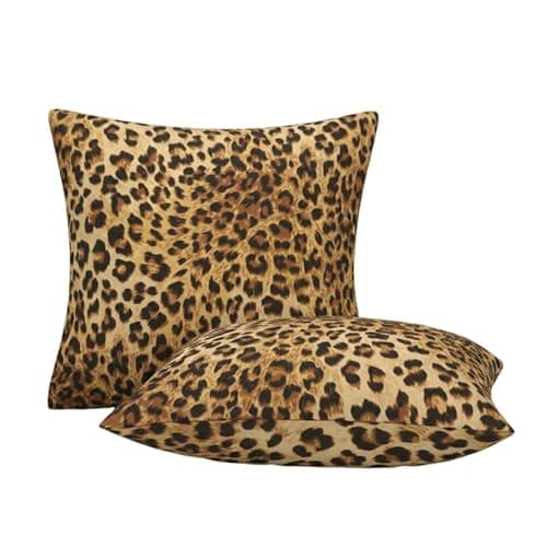 Cheetah Print Pillow Covers Room Decor 18x18 Inch, Leopard Print Decorative Throw Pillow Covers for Home Couch Sofa Bedroom Livingroom Dorm, Set of 2 African Wild Animal Theme - Image 1