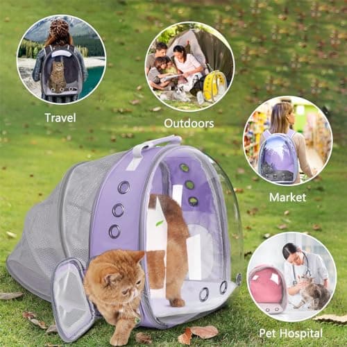 Expandable Cat Backpack Carrier, Breathable Clear Bubble Window Pet Carrier for Small Dogs and Cats up to 12 lbs, Airline Approved Travel Bag for Hiking and Outdoor Use (Back Expandable-Purple) - Thumbnail 4