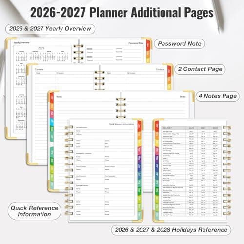 Daily Planner 2026-2027, 18 Month Planner with Tabs, January 2026 - June 2027 Weekly and Monthly Academic Year Calendar Spiral Time Management, 100GSM Thick Paper, Twin-Wire Binding, A5 Size, Yellow - Thumbnail 6