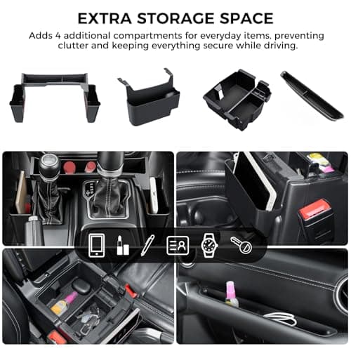 DIAMOOKY 4PCS Upgraded Center Console Organizer for Jeep Wrangler JL JLU 4xe 2018-2026 & Gladiator JT 2020-2024 2025 2026 Accessories Gear Shift Side Tray Hanging Armrest Storage Box (Not for JK/JKU) - Thumbnail 3