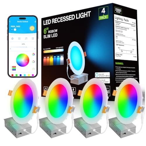 DAYBETTER Smart Recessed Lighting 6 Inch, Wi-Fi Connect RGBCW LED Downlight,Color Changing Tunable White (2700K-6500K), Ultra Thin Dimmable with Junction Box 4 Pack - Image 1