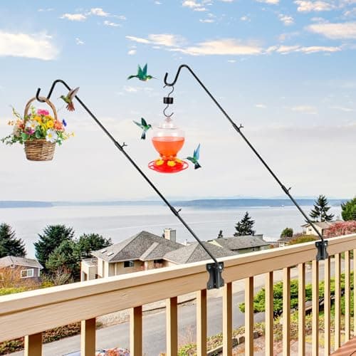 DAEHUI Deck Bird Feeder Hanger with 3in Clamp for Railing 41 Inch Bird Feeder Pole 360 Degree Swivel Plant Hooks for Hanging Baskets Wind Chime Lantern (1 Pack Wall Mounted Hook) - Thumbnail 2